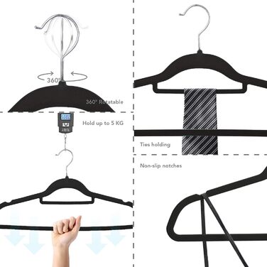 Вішалки для одягу Ediesi, 50 шт., сірі, з антиковзаючим покриттям, м'які, тонкі, для штанів, сорочок, спідниць, костюмів (50 шт., сірі без решітки) 50 шт. (50 шт., чорні з кріпленням для краваток)