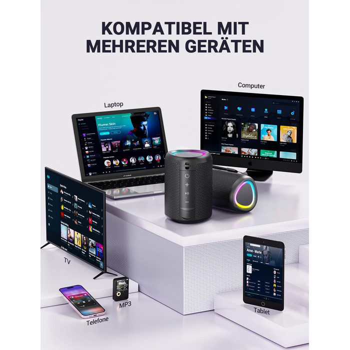 Портативна Bluetooth колонка UOHHBOE з RGB підсвічуванням, 15W, TWS, водонепроникна IPX5, AUX, TF картка, 15 годин роботи