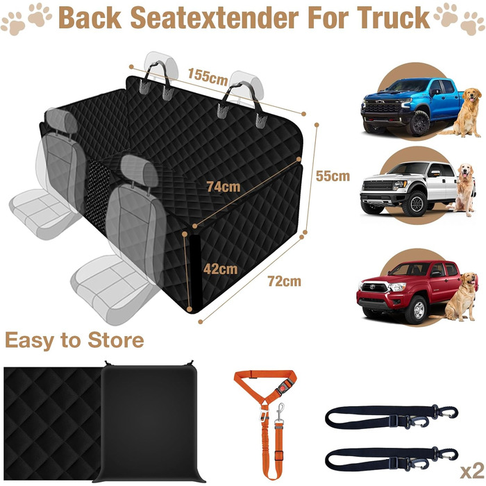 Захисний чохол на заднє сидіння авто для собак, чорний, 155x72 см (для позашляховиків/вантажів)