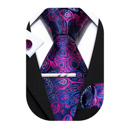 Набір краваток Barry.Wang: однотонний павловій узор, атлас, з кишеньковим хустинкою для весілля (фіолетовий, пурпурний)