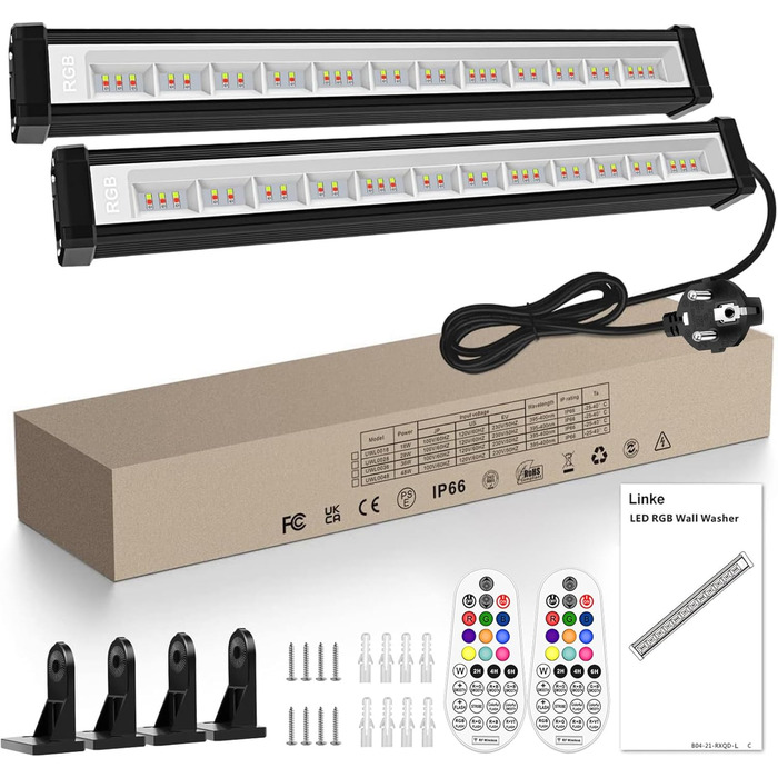 Світлодіодний RGB прожектор 42W з пультом, диммований, IP66, для вулиці та дому, з пам'яттю, для саду, вечірок, декору, Wallwasher