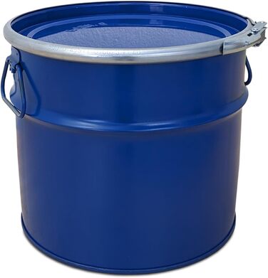 Steel bucket with lid, metal container, sheet metal bucket | 2 side handles | Suitable for cyclone dust extraction | Stable when filled, stackable (20 liters)