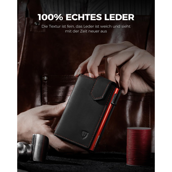 Чоловіче картхолдер LORZOR з магнітною застібкою, slim-гаманець з відділенням для монет, RFID захистом, вміщує 10 карт, smart-гаманець, червоний