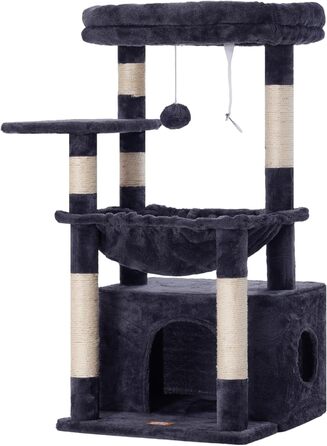 Кігтеточка для котів Heybly Kratzbaum HCT008SW сірого кольору з великим м'яким кошиком та місцем для сну