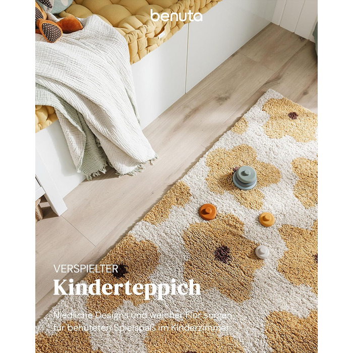 Дитячий килим Benuta Lytte Gobi 80x150 см, жовтий - м'який, прямокутний, з дитячим малюнком, штучне волокно, для дитячої, вітальні, спальні