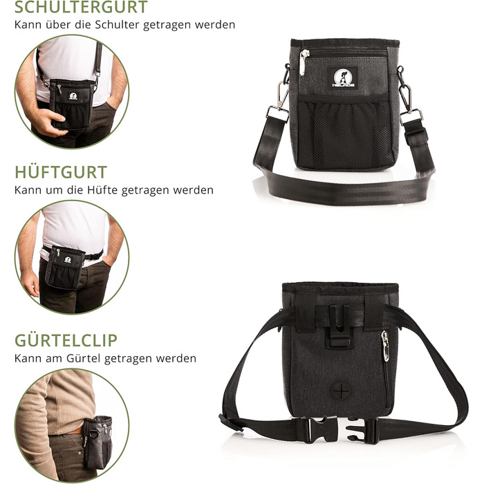 Мішок для ласощів для собак - міцний та водовідштовхувальний аксесуар для прогулянок та тренувань (Чорний) Black Edition