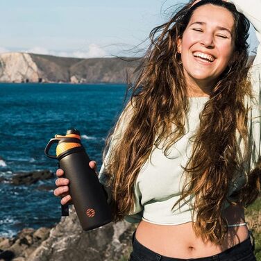 Фляга спортивна Fjbottle Edelstahl 1л з магнітною кришкою, BPA-Free, для школи, фітнесу, чорна
