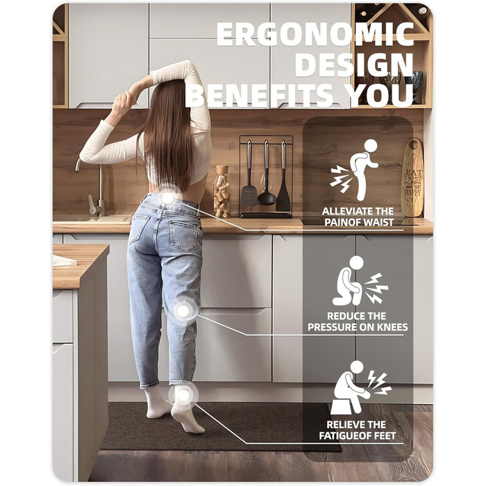 Килимок для кухні COLOR&GEOMETRY: неслизький, миючий, 61x183 см, 4 мм, тканинний, з гумовою основою. Килимок-довгий килим для підлоги перед умивальником, коридору (Коричневий, 43 x 120 см, прямокутний)