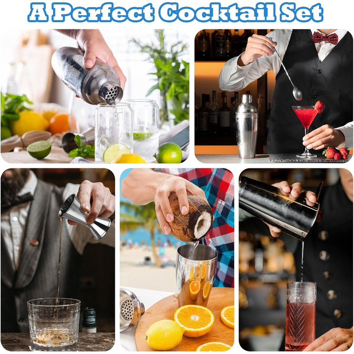 Набір для коктейлів 12 шт. з нержавіючої сталі з барним аксесуаром, 750 мл, повний набір бармена для дому або бару