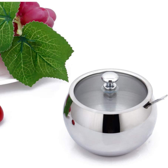 Контейнер для цукру з прозорою кришкою та ложкою, банку для спецій, солі, цукру, чаю, трав (нержавіюча сталь)