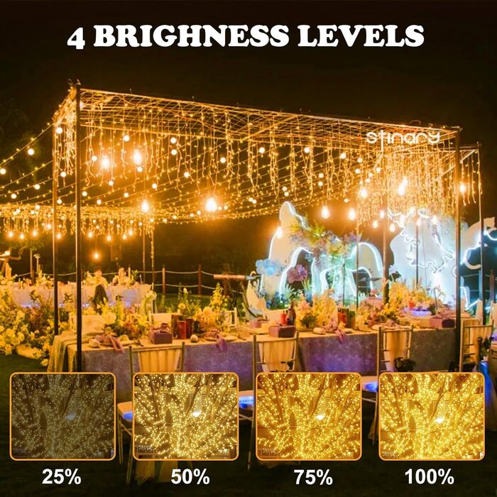 Льодогенератор JSdoin 100/200/300/400/600 LED, вологостійка гірлянда для декору саду, дому, вечірки, ялинки, з таймером, 8 режимів, тепле біле світло, 100 LED