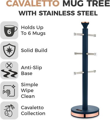 Tower T826132PNK Cavaletto Becherbaum with stainless steel stopper, soft base, Marshmallow Pink and Roségold (Midnight Blue)