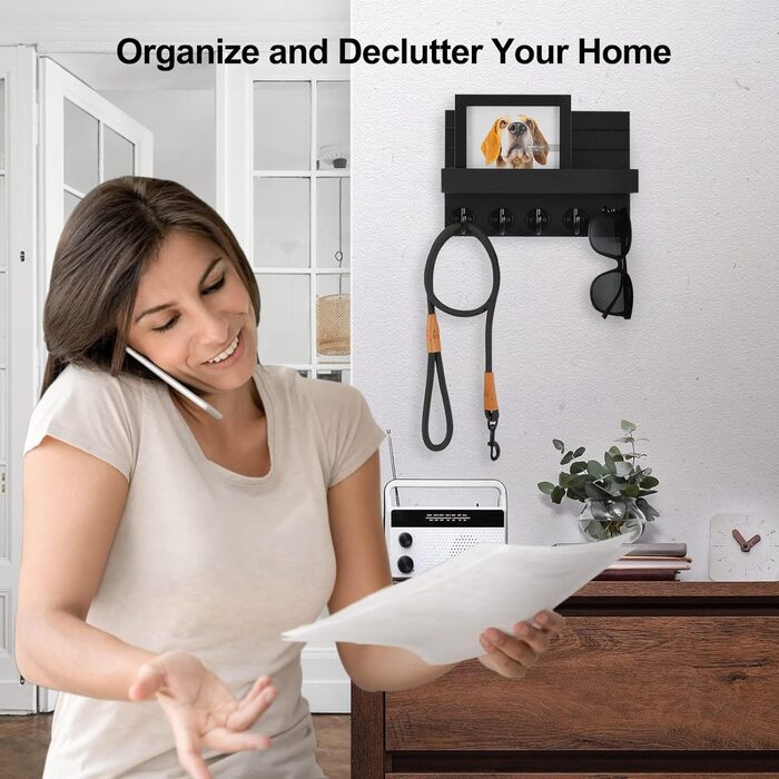 Lwenki Wall Key Holder, Decorative Key and Mail Holder with Shelf has large key hooks for bags, coats – PaulowniaWood Key Hanger with Mounting Accessories (9.7