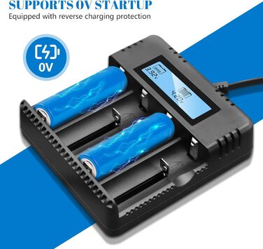 Зарядний пристрій для акумуляторів Li-Ion з LCD-дисплеєм: швидка зарядка 4 слоти, сумісний з 26650/18650/14500/16340