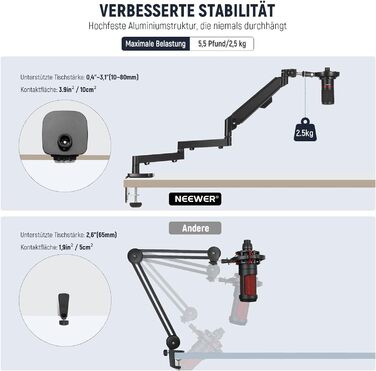 NEEWER Тримач для мікрофона MS002 - настільний, з демпфером, поворотний, з кабелеуправлінням, для подкастів, ігор, стрімінгу