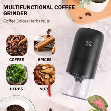 Weinsamkeit Coffee Grinder, USB Rechargeable Electric Coffee Grinder with Ceramic Burr Grinder Adjustable Coarseness Espresso Coffee Grinder Portable Electric Grinder for Coffee Beans Spices Beans