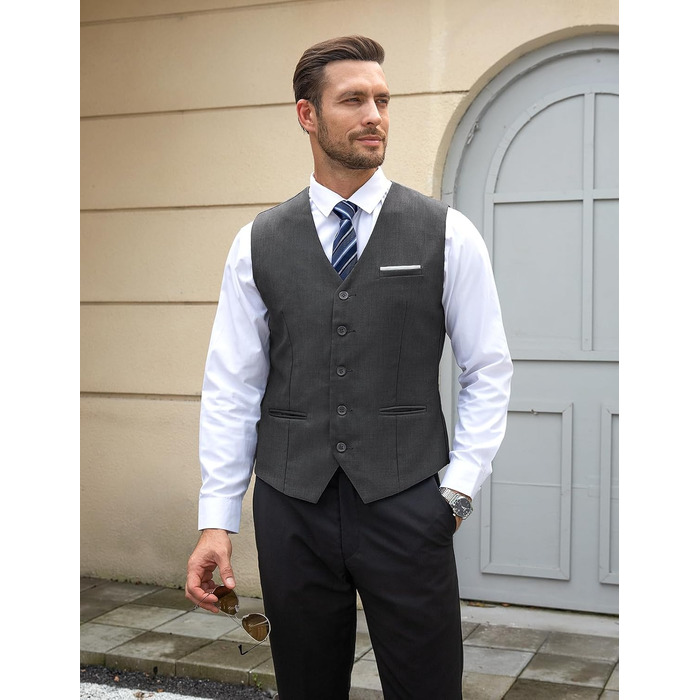 Жилет чоловічий Weste Herren однобортний Slim Fit V-подібний виріз, однотонний для весілля, темно-сірий, розмір 3XL