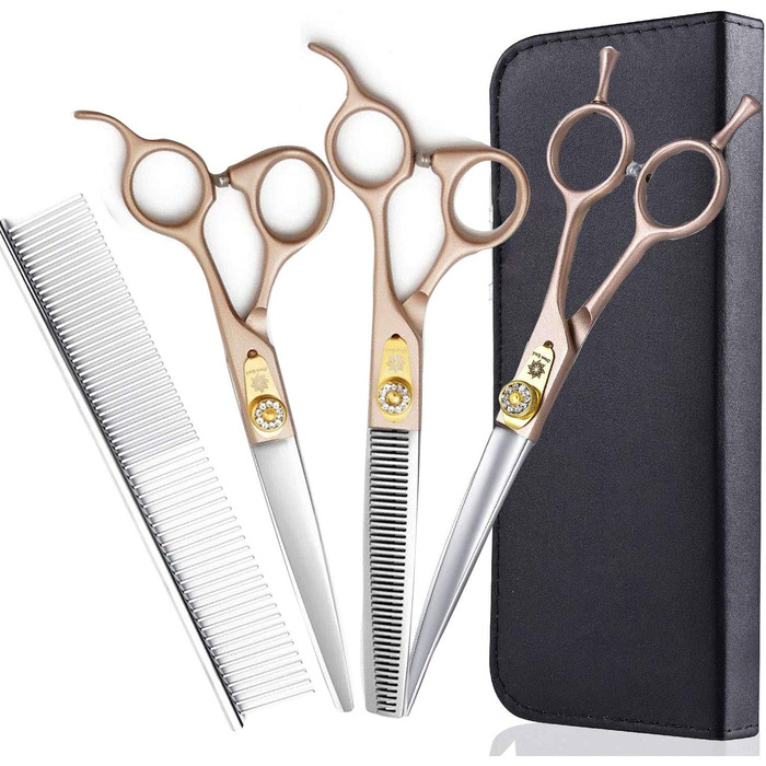 Професійний набір для грумінгу собак Dream Reach 7 дюймів: 440C сталь, набір з 3 ножиць (пряма, вигнута, розріджуюча)
