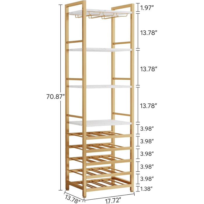 Tribesigns 20 Bottle Wine Baker's Rack, Freestanding Floor Wine Rack, 9 Tiers, Industrial Freestanding Wine Rack Wine Bar with Glass Holder Bottle Rack for Bar, Kitchen, Dining Room, (Gold, 2 PC)