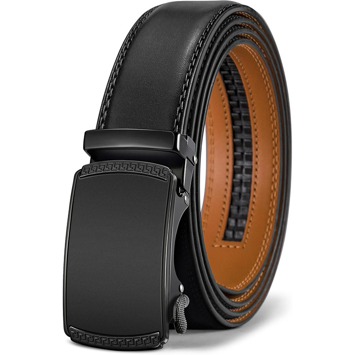 Чоловічий шкіряний ремінь BULLIANT з автоматичною застібкою-разом, ширина 35 мм, регульований розмір (110-140 см), чорний