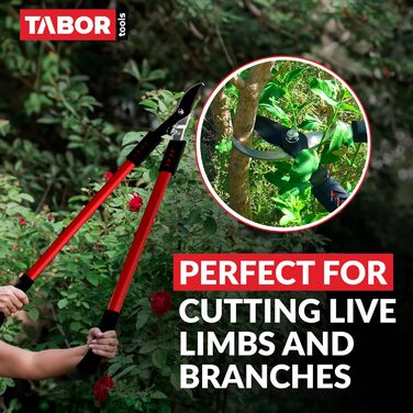 Секатор TABOR TOOLS GL16E для свіжої деревини до 35 мм, садові ножиці з високою силою різу, ергономічною ручкою, амортизатором та антипригарними лезами