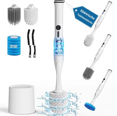 Electric Toilet Brush and Holder, Leebein Electric Toilet Bowl Scrubber Kit with 8 Replaceable Brush Heads, Disposable Toilet Brush with 6 Cleaning Refills, 2 Grout Brushes