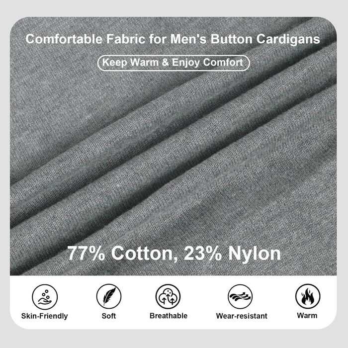 Чоловічий кардиган з в'язаного полотна, V-подібний виріз, бавовна, з ґудзиками та кишенями (сірий, M)