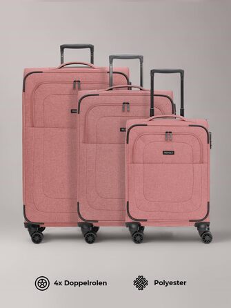 Набір валіз REDOLZ 3 шт. для жінок та чоловіків | Легкі та міцні дорожні валізи з розширенням, Softcase, 4 колеса, TSA-замок | Розширювані валізи (Essentials 12) Rose