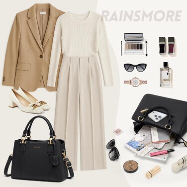 Сумка жіноча RAINSMORE середнього розміру з екошкіри, чорна. Сумка-тоут, сумка на плече, сумка через плече.