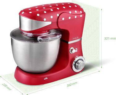 Kalorik TKG M 3014 Design Kitchen Machine with 5 Liter Stainless Steel Bowl, Die-Cast Stirring and Dough Hooks, 6 Speed Settings, Stainless Steel Whisk, Powerful 1000 Watts, Red