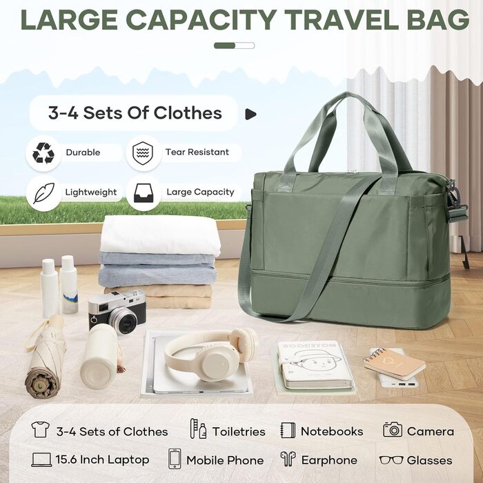 Спортивна сумка для подорожей Easyjet 45x36x20, водонепроникна, з відділенням для взуття, для фітнесу, подорожей та лікарні (L2-Зелений, A04-Армійський зелений)