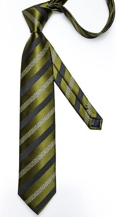 Набір краваток, нагрудних хустинок, запонок та затискачів для краватки DiBanGu для чоловіків. Оливково-чорний колір, смугастий, для весілля, бізнесу та офіційних заходів.