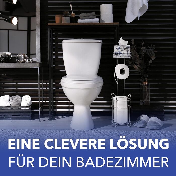 Підставка для туалетного паперу WENKO 3в1 з полицею та держателем рулонів - срібна, 16 x 59 x 18 см