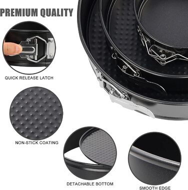 Набір форм для випічки: 3 шт. (11/18/23 см), сталеві, знімний дно, антипригарне покриття