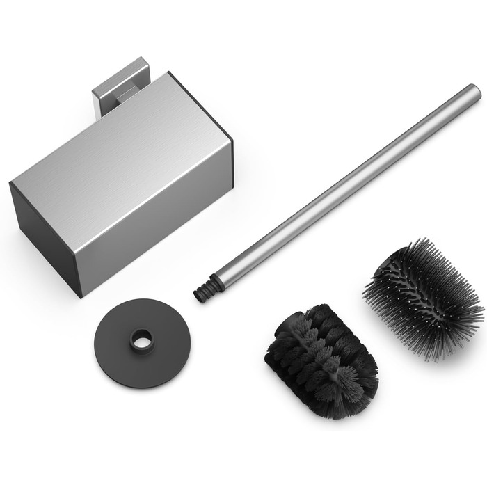 Набір для чищення унітазу WAVEWO з кріпленням на стіну, силіконова щітка та тримач, квадратна щітка з нержавіючої сталі 304, 2 насадки (срібна)