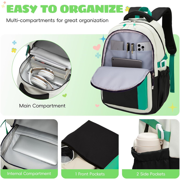 Шкільний рюкзак для дівчаток-підлітків 2025, для старшої школи, водонепроникний, для ноутбука 15.6