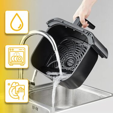 Аерофритюрниця Retoo 6.5л 1800Вт, 10 програм, до 200°C, з цифровим керуванням, нержавіюча сталь (чорний/срібний)