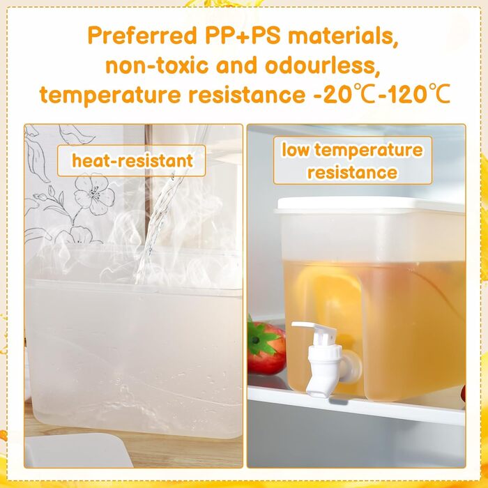 4L Drink Dispenser with Tap, Refrigerator Drink Water Dispenser with Leak-Proof Spout, Plastic, Cold Drinks, Juice, Drink Dispenser Pitcher for Party Drinks, Juice, Iced Tea
