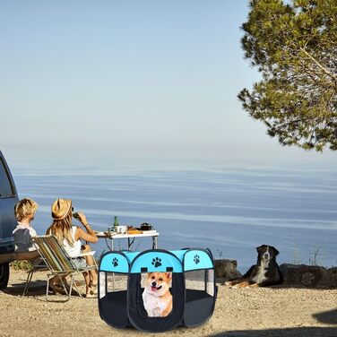 Клітка-забіг для цуценят та собак, складана, 73x73x43 см (Blue+Black)