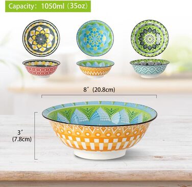 Набір тарілок/мисок для мюслі, супу, салату (6 шт.) - 15.7 см, 700 мл, порцеляна