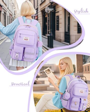 Рюкзак для підлітка Tanou, жіночий, для школи, 9-16 років, великий, водонепроникний, з брелоком (фіолетовий)