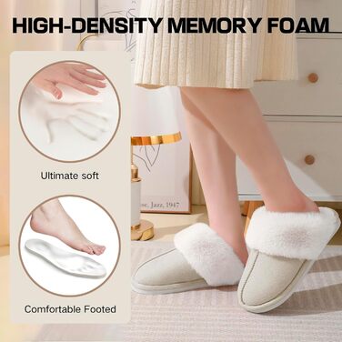Домашні тапочки RUVVDR для жінок, зимові, теплі, з піною Memory Foam, пухнасті, м'які, з антиковзким покриттям, для дому та вулиці, 38/39 EU, бежеві