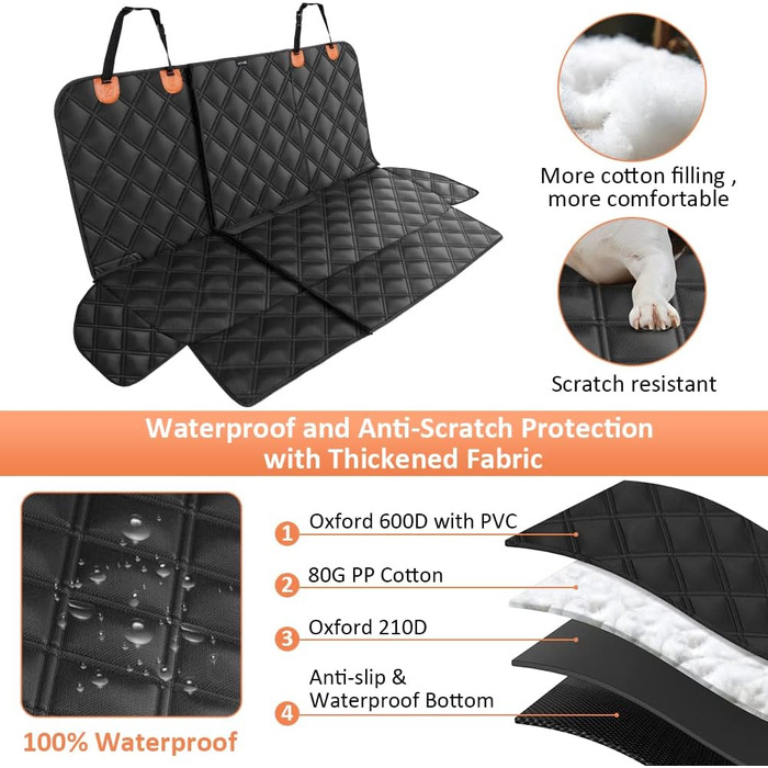 KYG Pet Seat Cover - Waterproof, Non-Slip, Scratch-Resistant Back Seat Cover for Dogs & Kids - Includes Seat Belt for Dogs - Fits Most Cars, Trucks & SUVs - 135x56x45cm, Removable