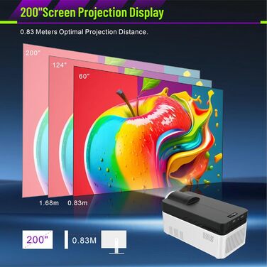 LQWELL HY300 PRO Mini Beamer: портативний проєктор 4K, Android 11, WiFi 6, Bluetooth 5.0, Airplay/Miracast, для Android/iPhone/PC/Mac/Switch (білий)