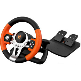 Ігровий кермо KROM K-Driver з педалями та вібрацією, сумісне з PC, PS3, PS4, Xbox One, з перемикачем передач, гачками перемикання та 12 кнопками, USB-порт для гоночних ігор