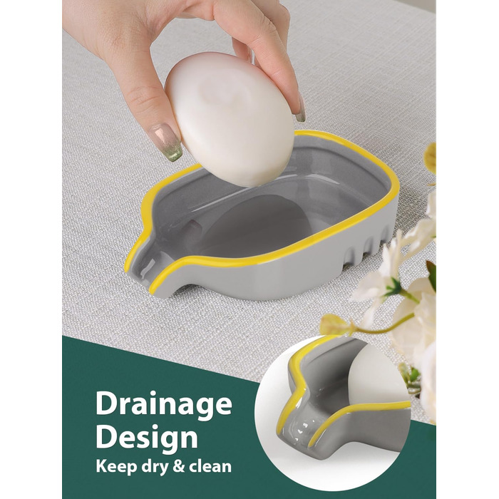 Керамічна мильниця BosilunLife з піддоном – неслизька підставка для мила, квадратна, сучасний мінімалізм для ванної, душу, кухні, умивальника (Сірий, Зелений)