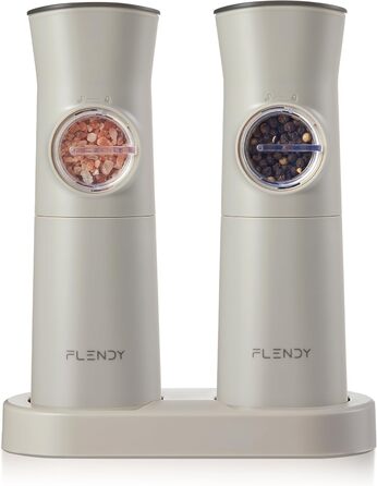 Flendy Gravity Electric Salt and Pepper Mill Set, 2-Piece Set Rechargeable Electric Salt and Pepper Shakers with USB-C Charging Station, Electric Spice Grinder for Dry Spices
