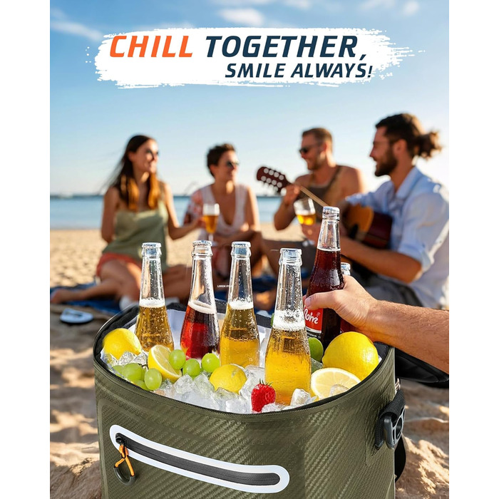 Lekesky 20L Ізольована Сумка-Холодильник – Переносна, Водонепроникна Сумка для Пікніка, Походу, Пляжу, Грилю (B-армійний зелений)