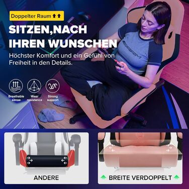 Ігровий крісло GTPLAYER з ергономічним дизайном, підлокітниками, що обертаються, та підніжкою (чорно-рожевий)