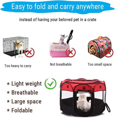 Клітка-загон для тварин, 8-панельна сітка, портативна огорожа для собак/кішок/кроликів, 68x45 см (Червона)